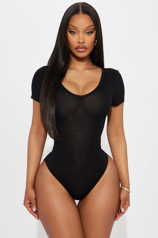 Nira V Neck Basic Bodysuit - Black