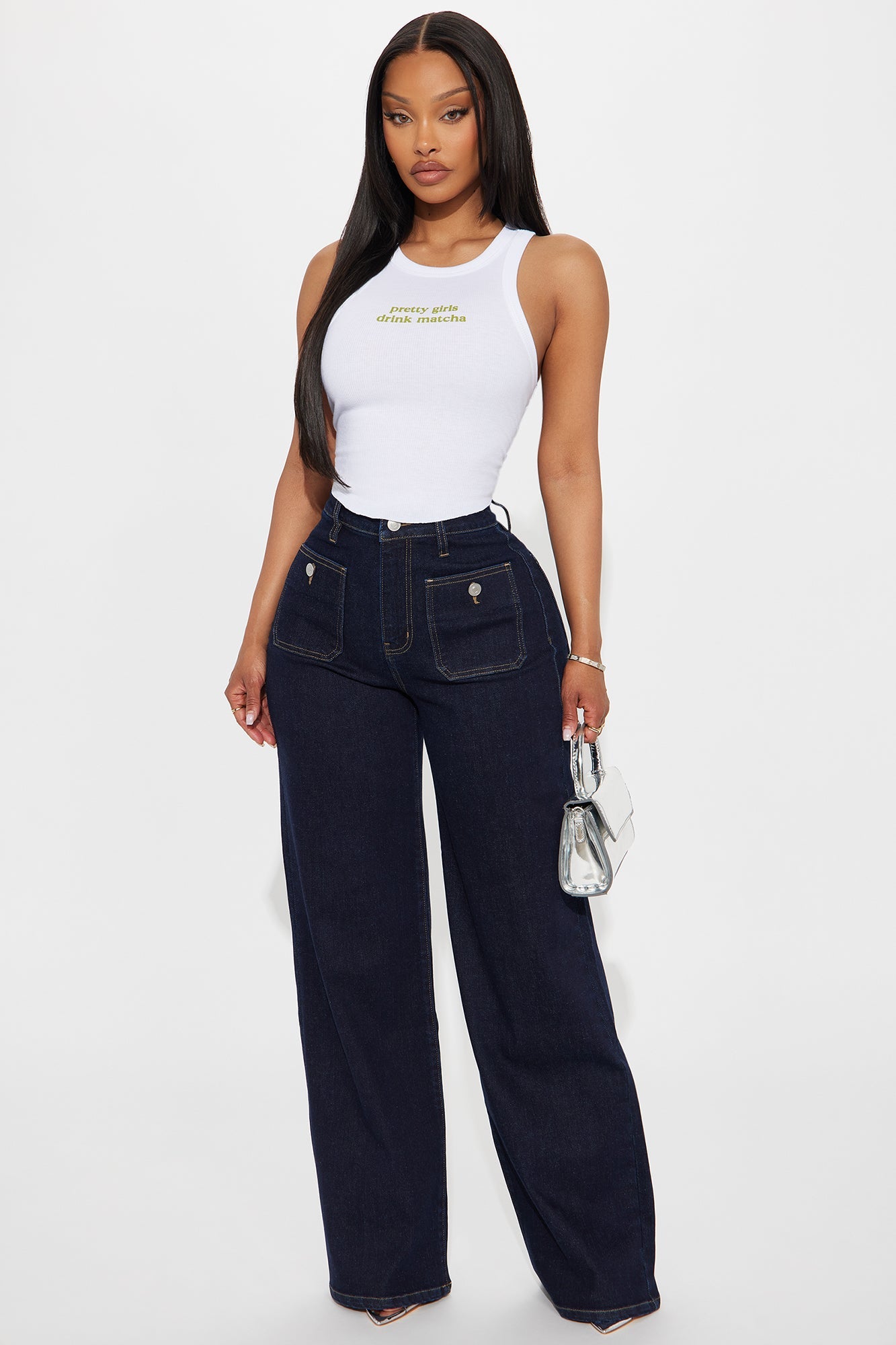 Pretty Girls Drink Matcha Ribbed Tank Top - White