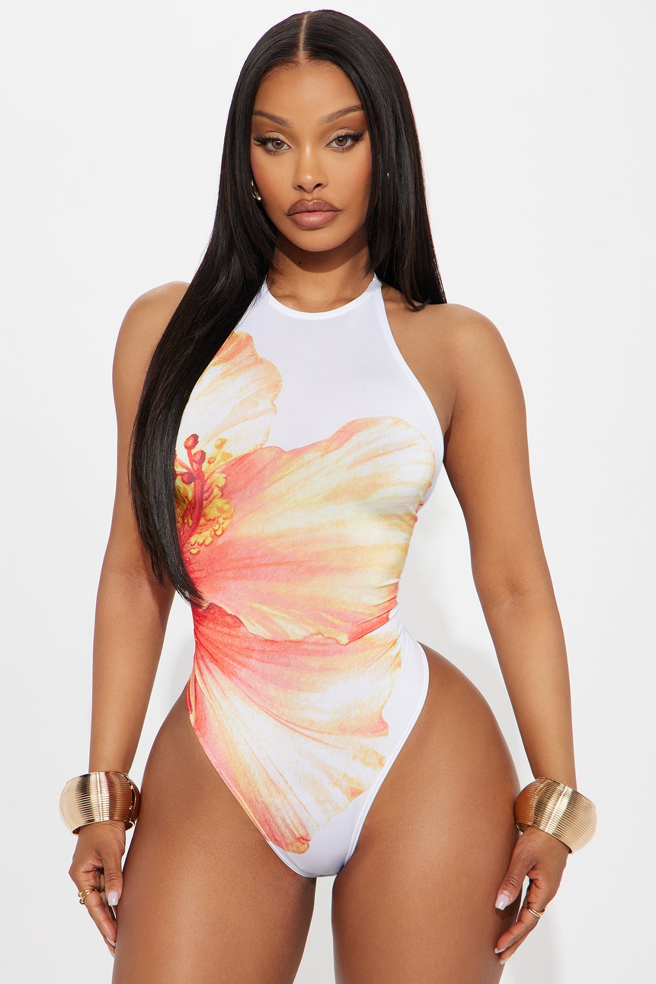 Breathtaking Destination High Neck Halter Bodysuit - White/combo