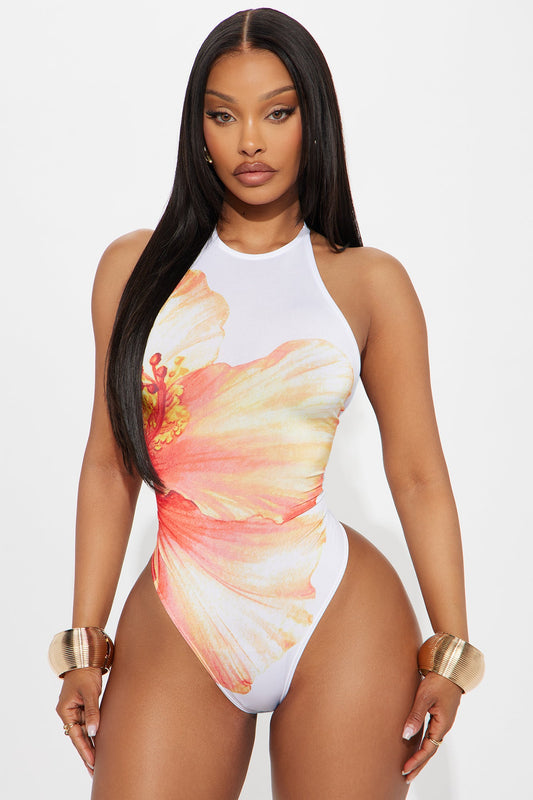 Breathtaking Destination High Neck Halter Bodysuit - White/combo