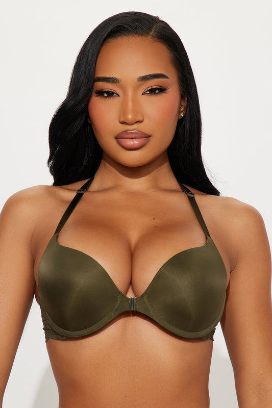 A Touch Of Lace Front Closure Mega Push Up Bra - Dark Olive