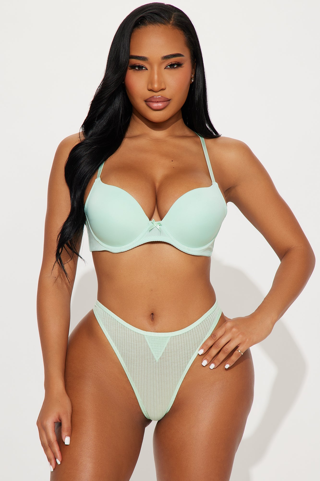 On Repeat Ribbed Thong Panty - Green