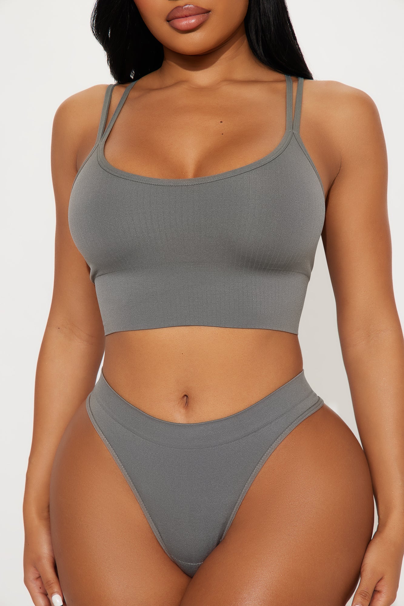 Olivia Seamless 2 Piece Cami Bralette And Panty Set - Dark Grey