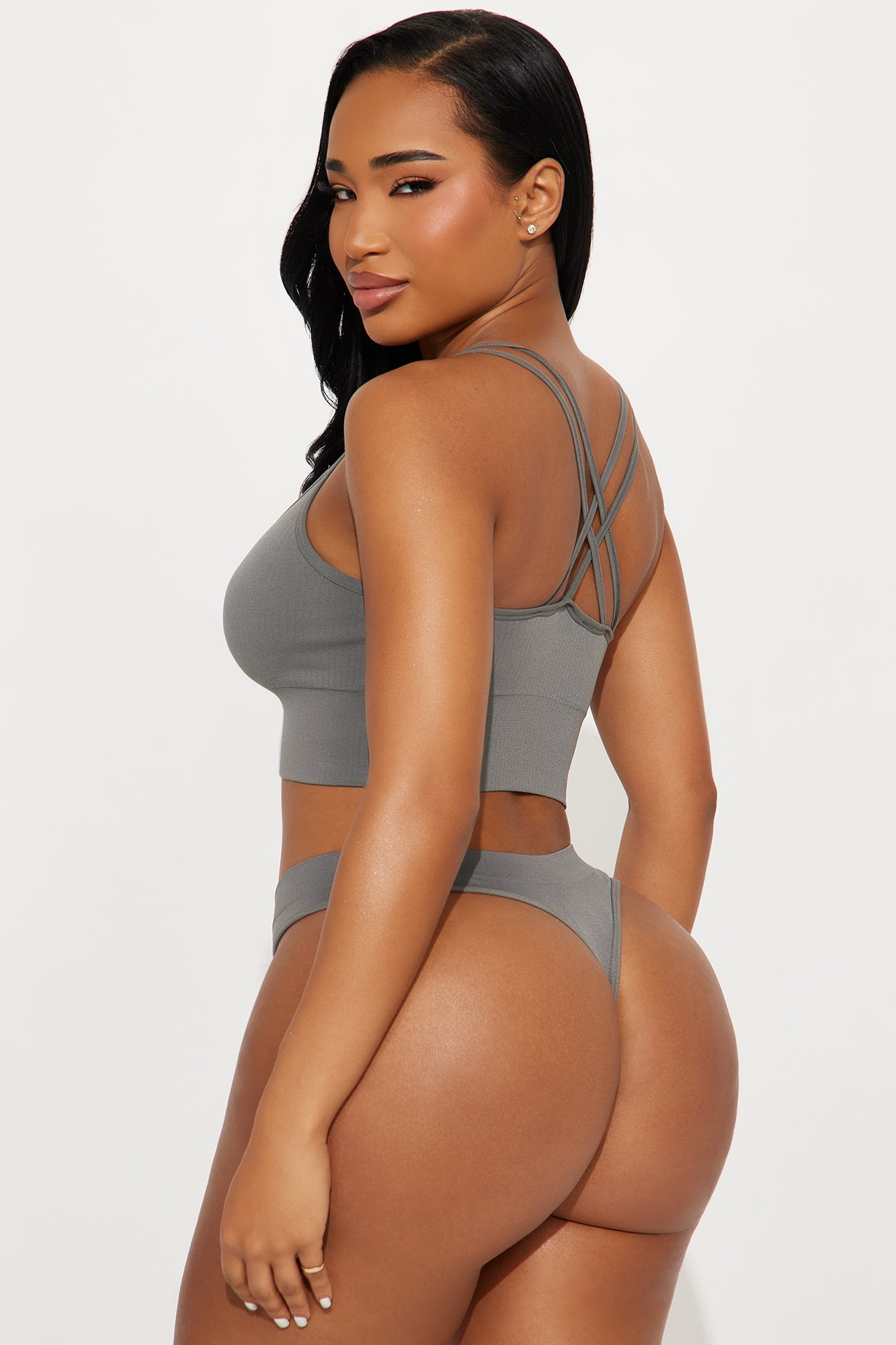 Olivia Seamless 2 Piece Cami Bralette And Panty Set - Dark Grey