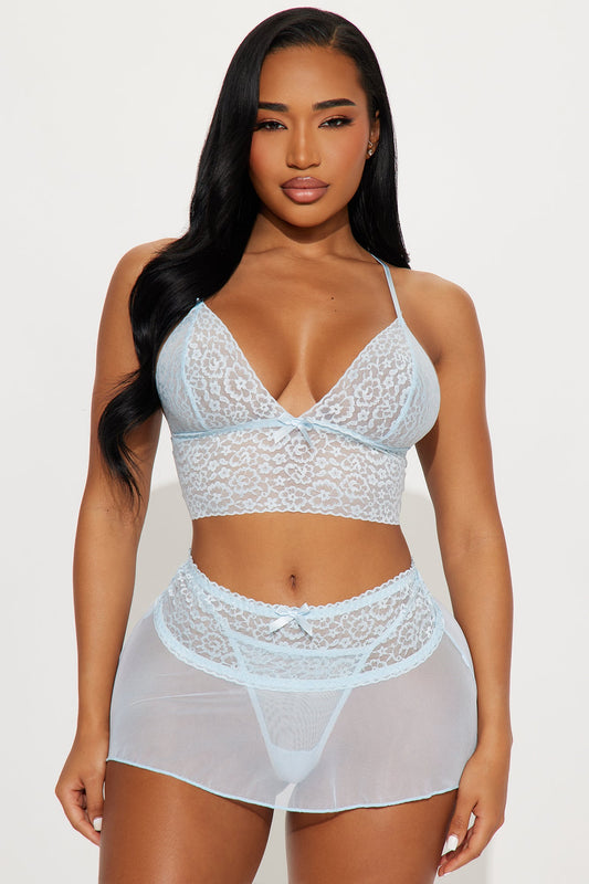 Lovers Lace 2 Piece Bralette And Skirt Set - Light Blue