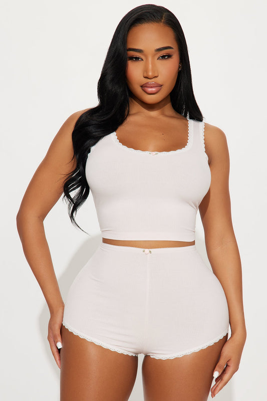 Too Sleepy Ribbed Tank PJ Short Set - Blush