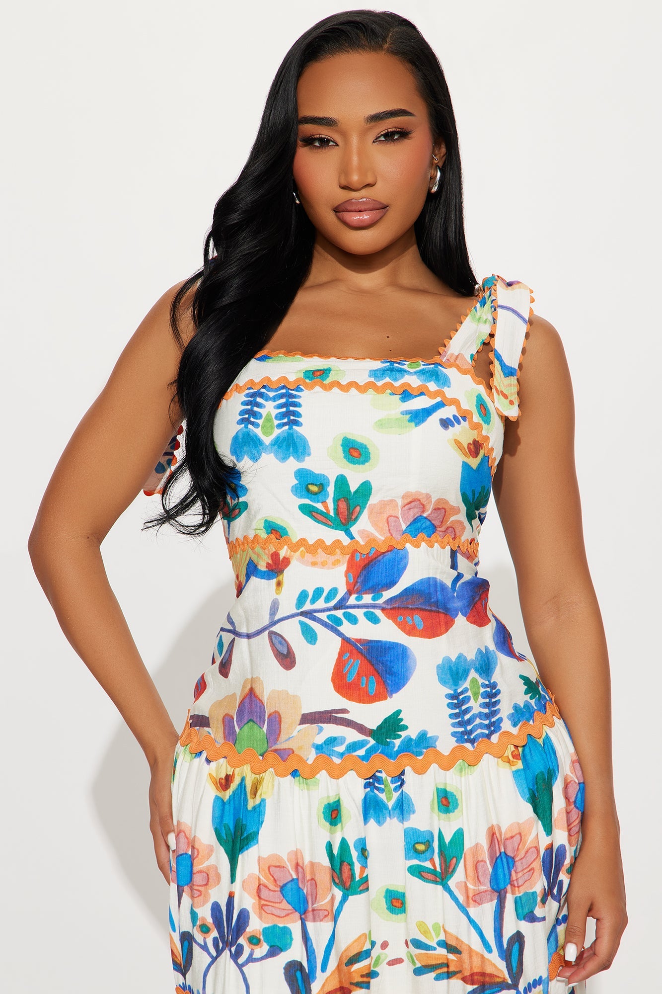 Norah Linen Maxi Dress - White/combo