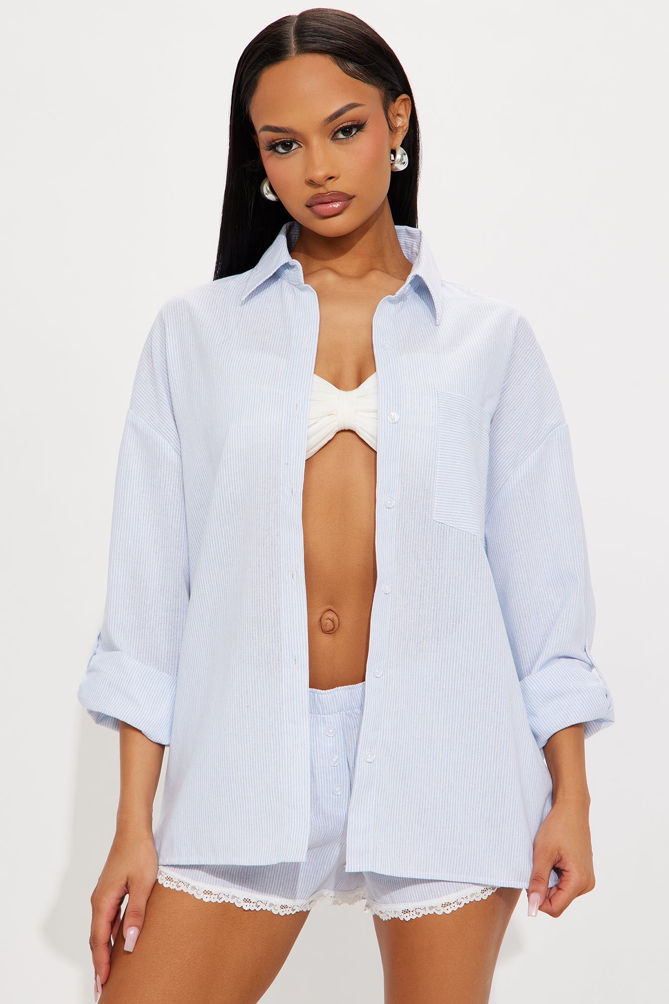 So Cute Lace Trim Boxer Short Set - Blue