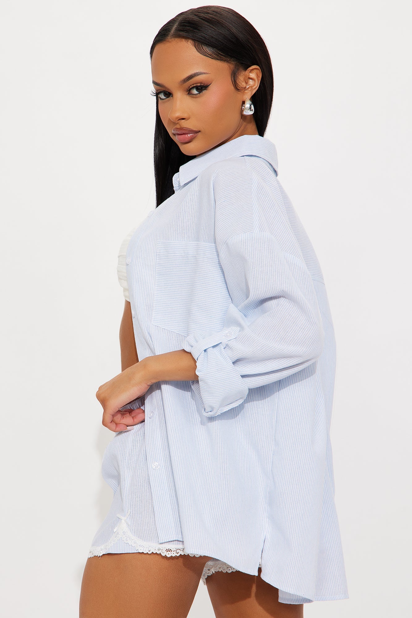 So Cute Lace Trim Boxer Short Set - Blue