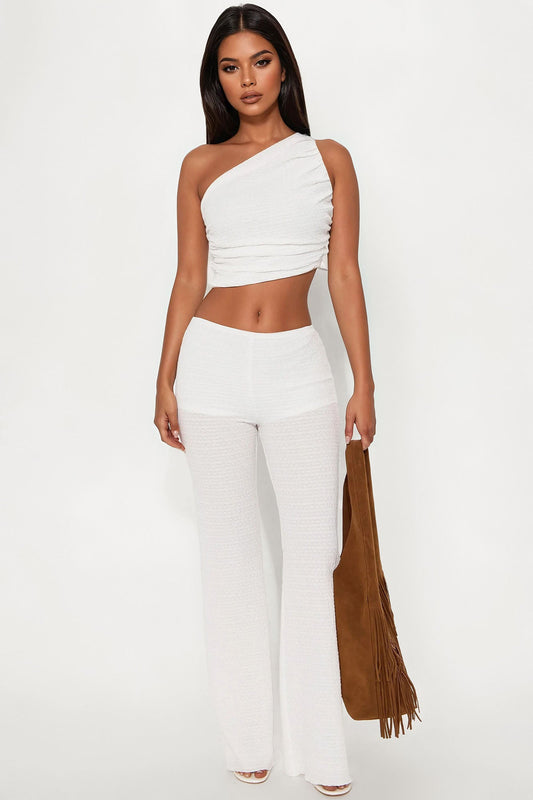 Tessa Textured Flare Pant Set - White