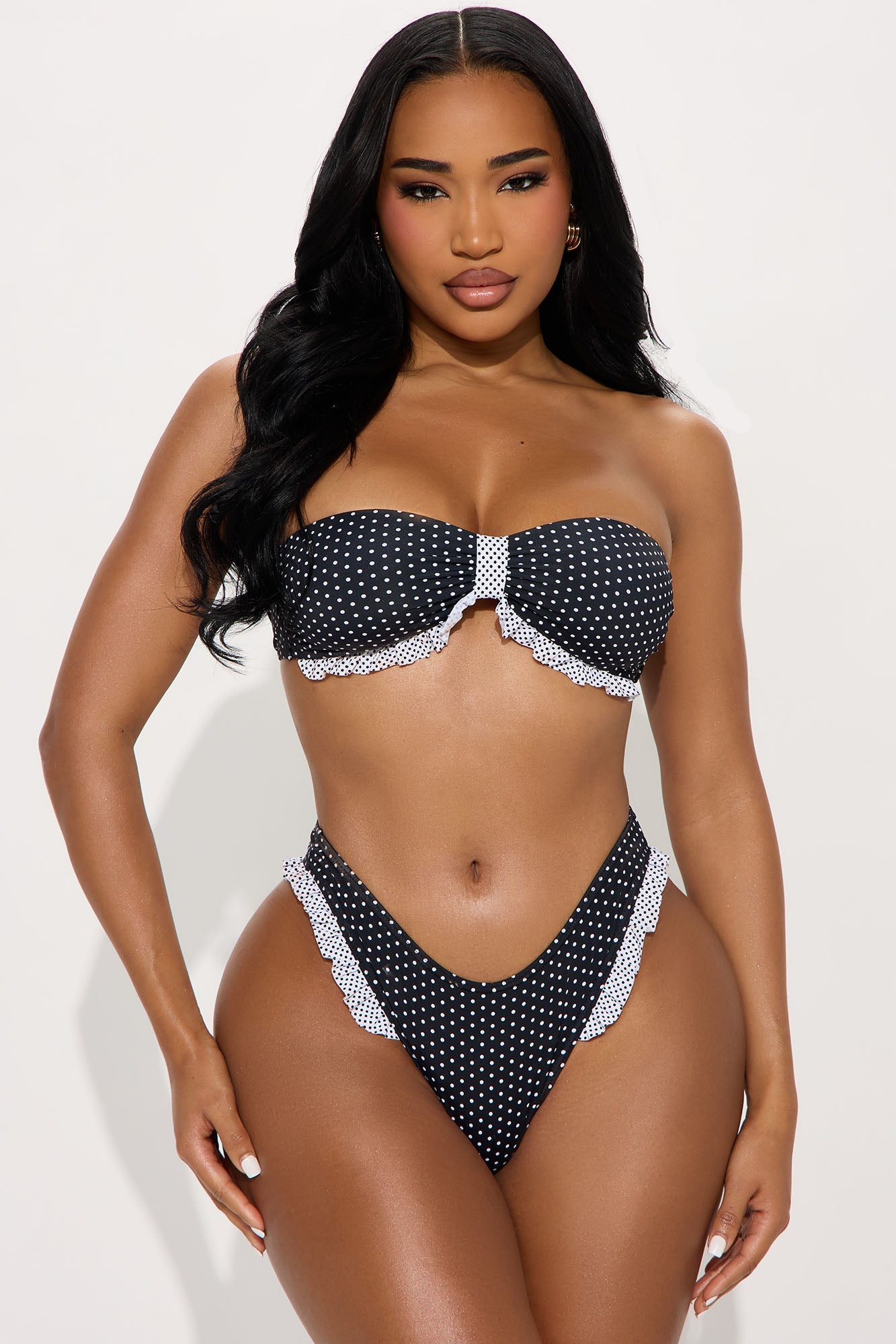 Beachside Cutie Ruffle Bandeau 2 Piece Bikini - Black/White