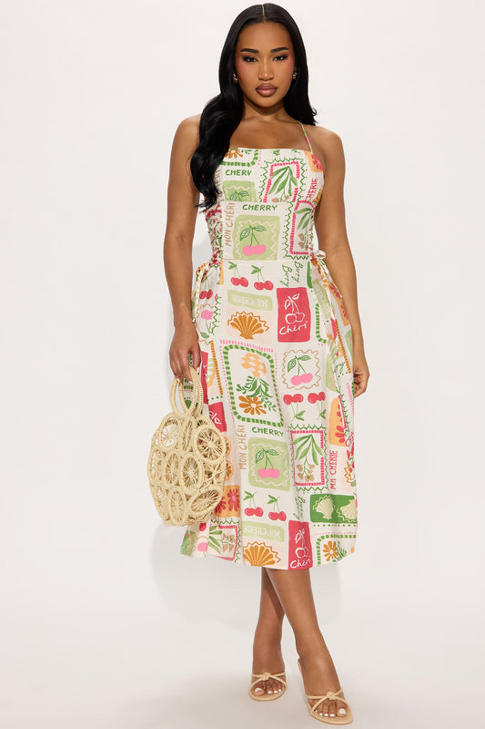 Jackie Lace Up Midi Dress - Taupe/combo