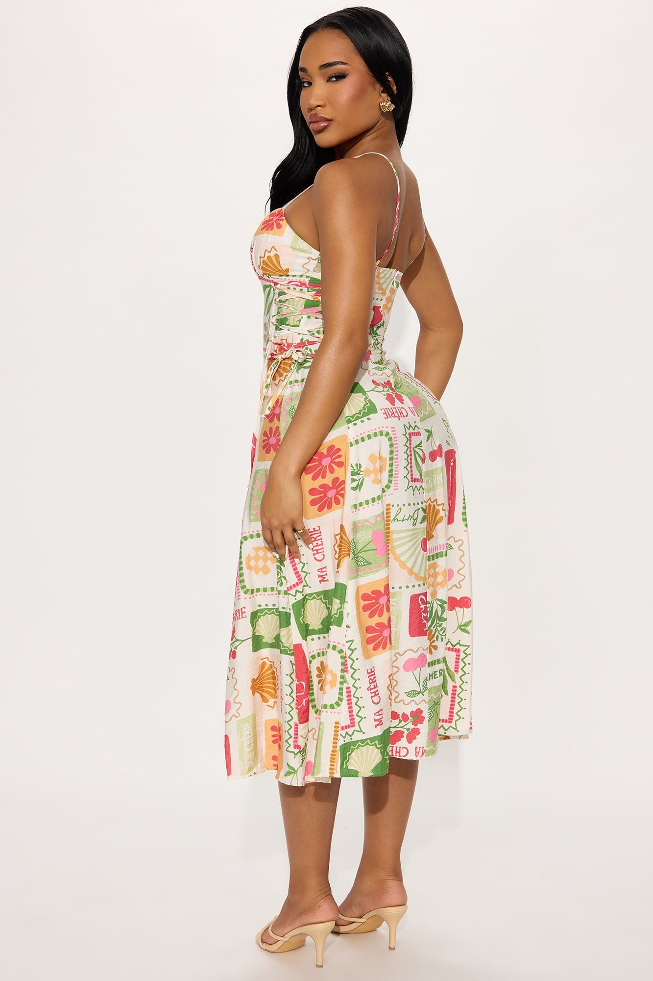 Jackie Lace Up Midi Dress - Taupe/combo