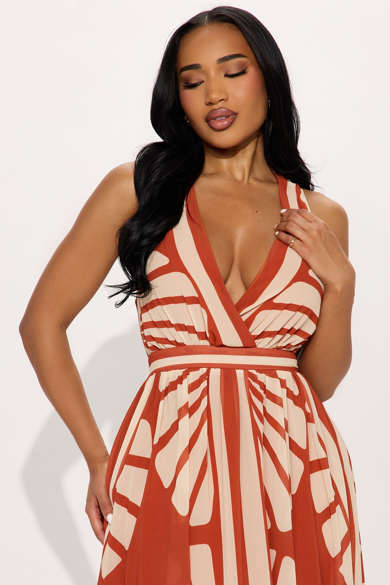 On Vacation Chiffon Maxi Dress - Rust/combo