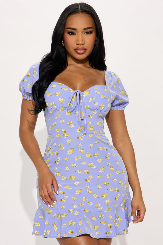 Monroe Floral Mini Dress - Blue/combo
