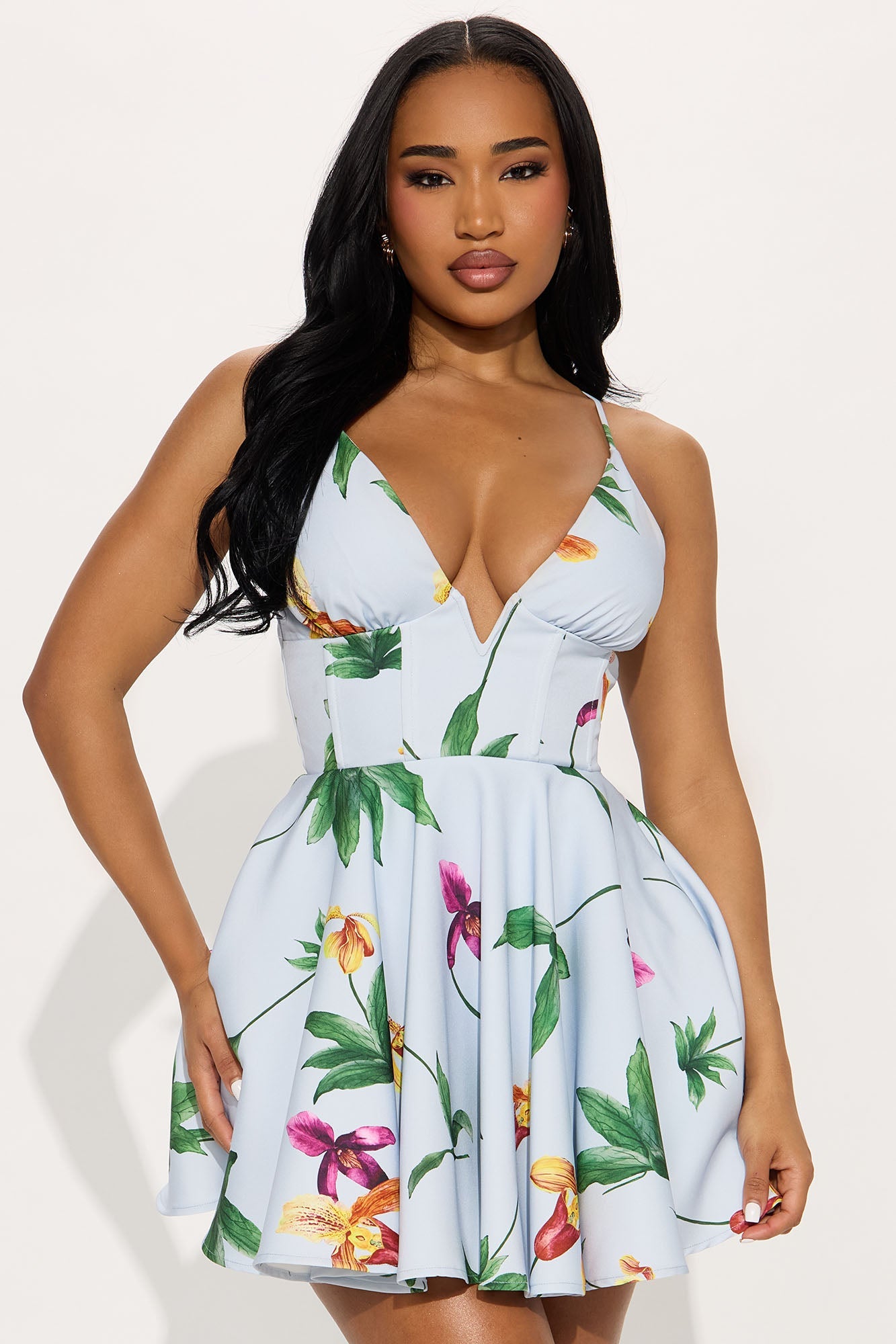Astoria Floral Corset Mini Dress - Light Blue