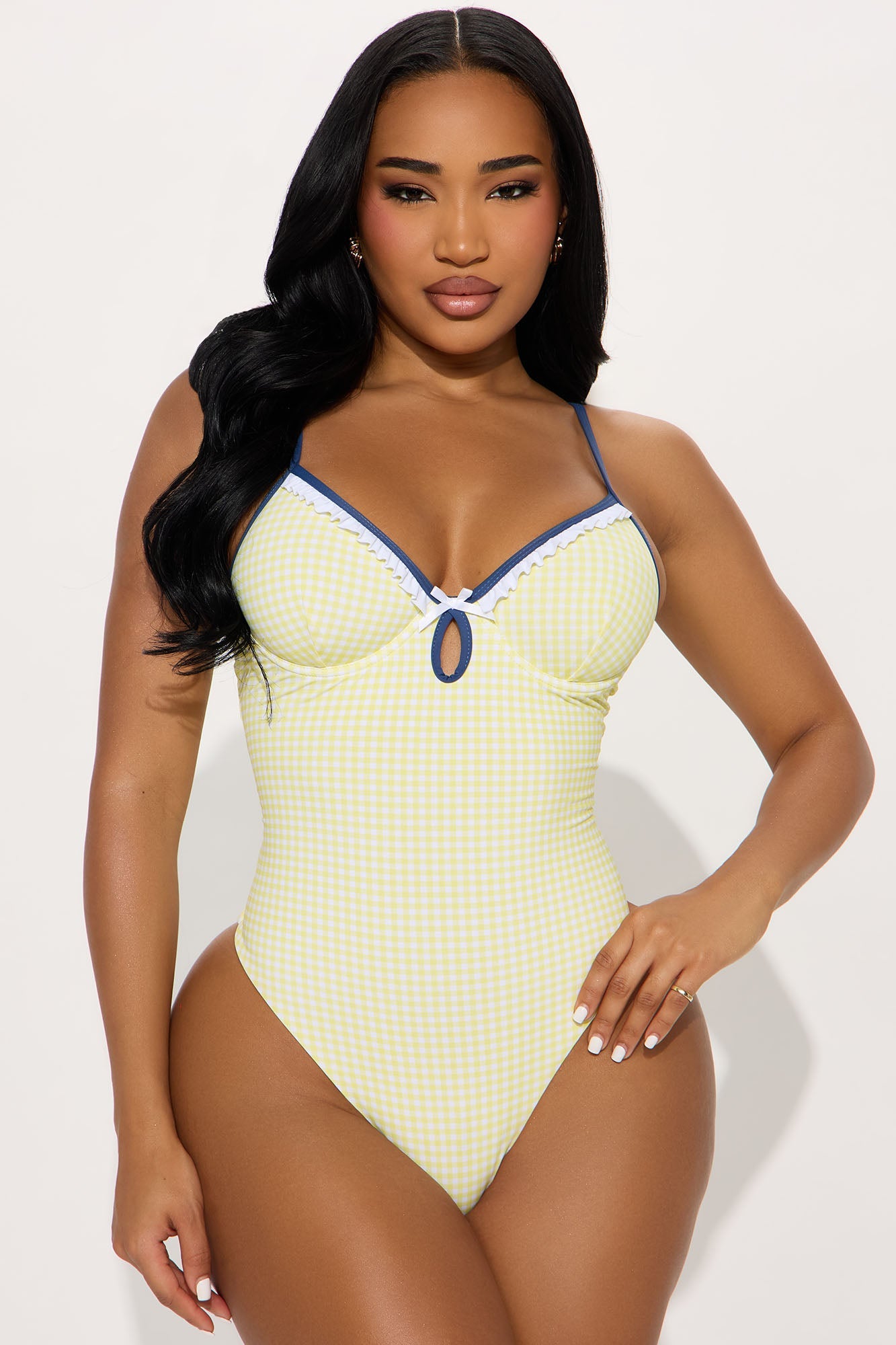 Beach Picnic Gingham & Ruffles Underwire 1 Piece Swimsuit - Yellow/combo