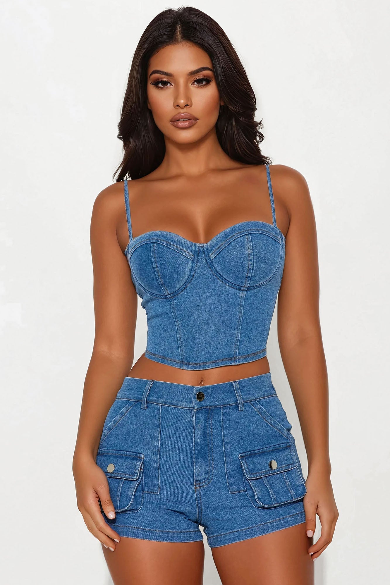 Style Muse Denim Short Set - Medium Wash