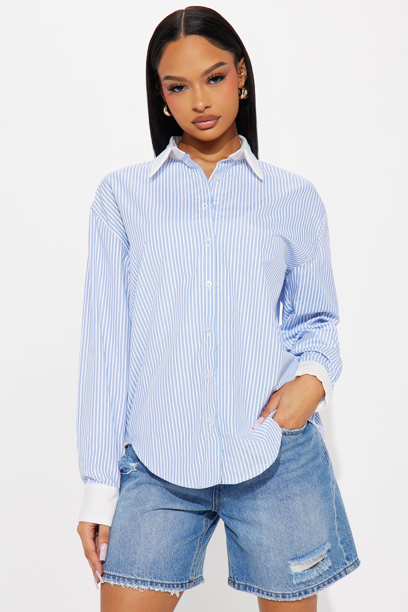 Never Lose Striped Poplin Shirt - Blue