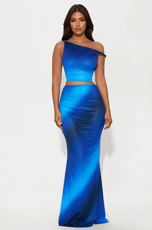 Cosmic Crush Mesh Maxi Skirt Set - Blue/combo