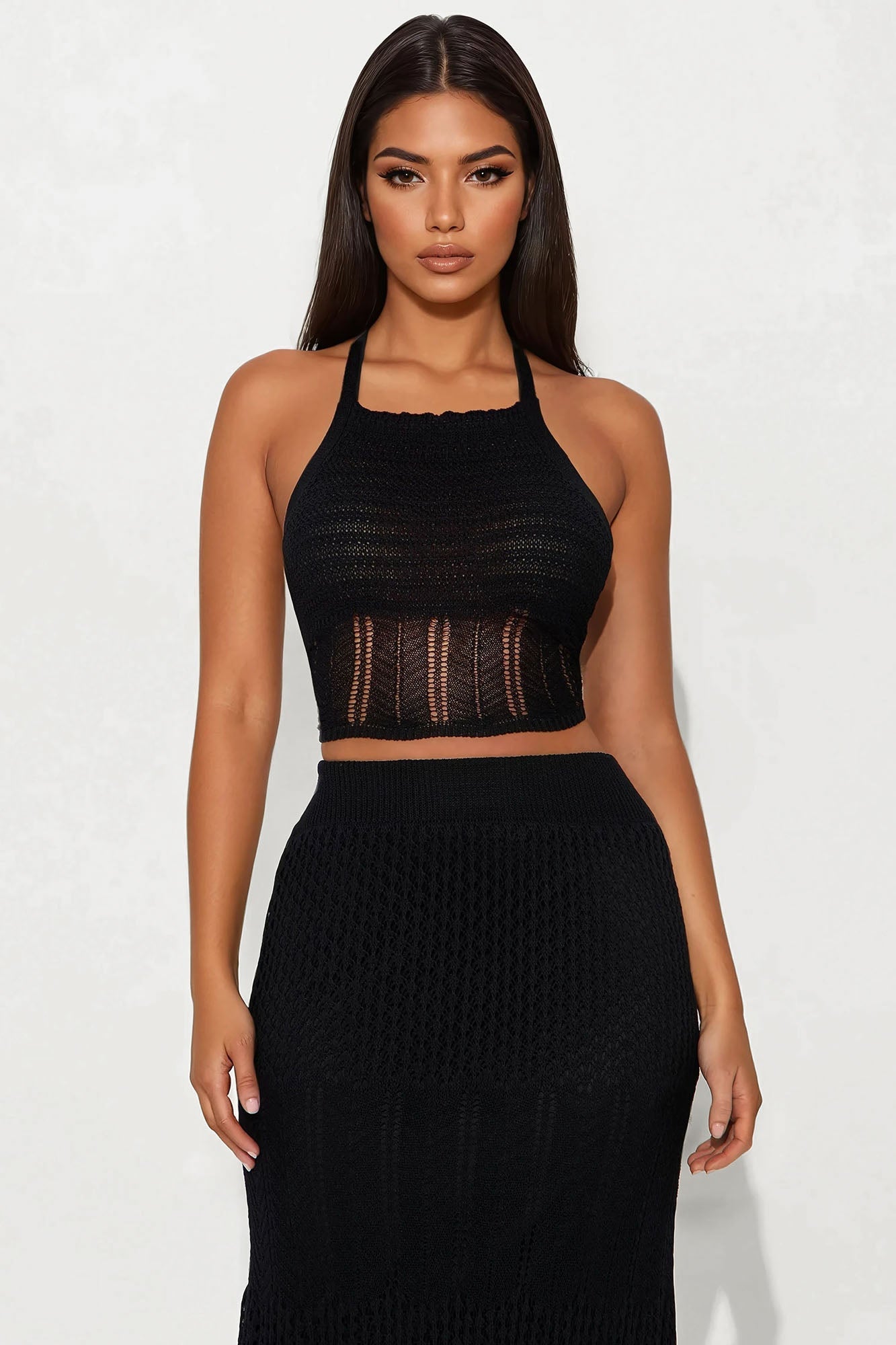 Marbella Crochet Maxi Skirt Set - Black
