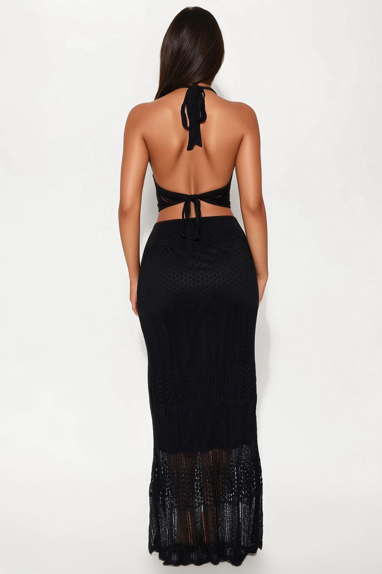 Marbella Crochet Maxi Skirt Set - Black