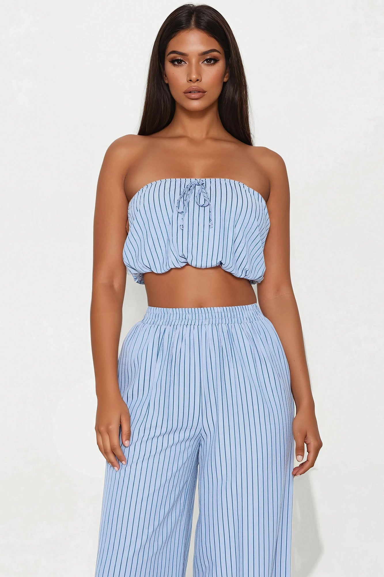 Gracie Pinstripe Pant Set - Light Blue