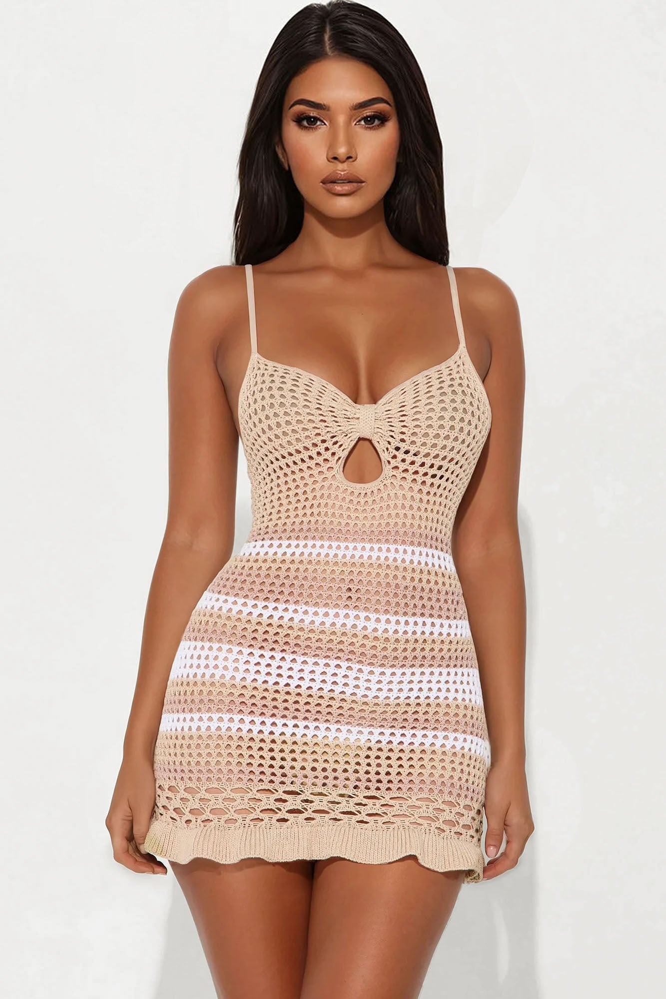 Marcie Crochet Mini Dress - Taupe/combo