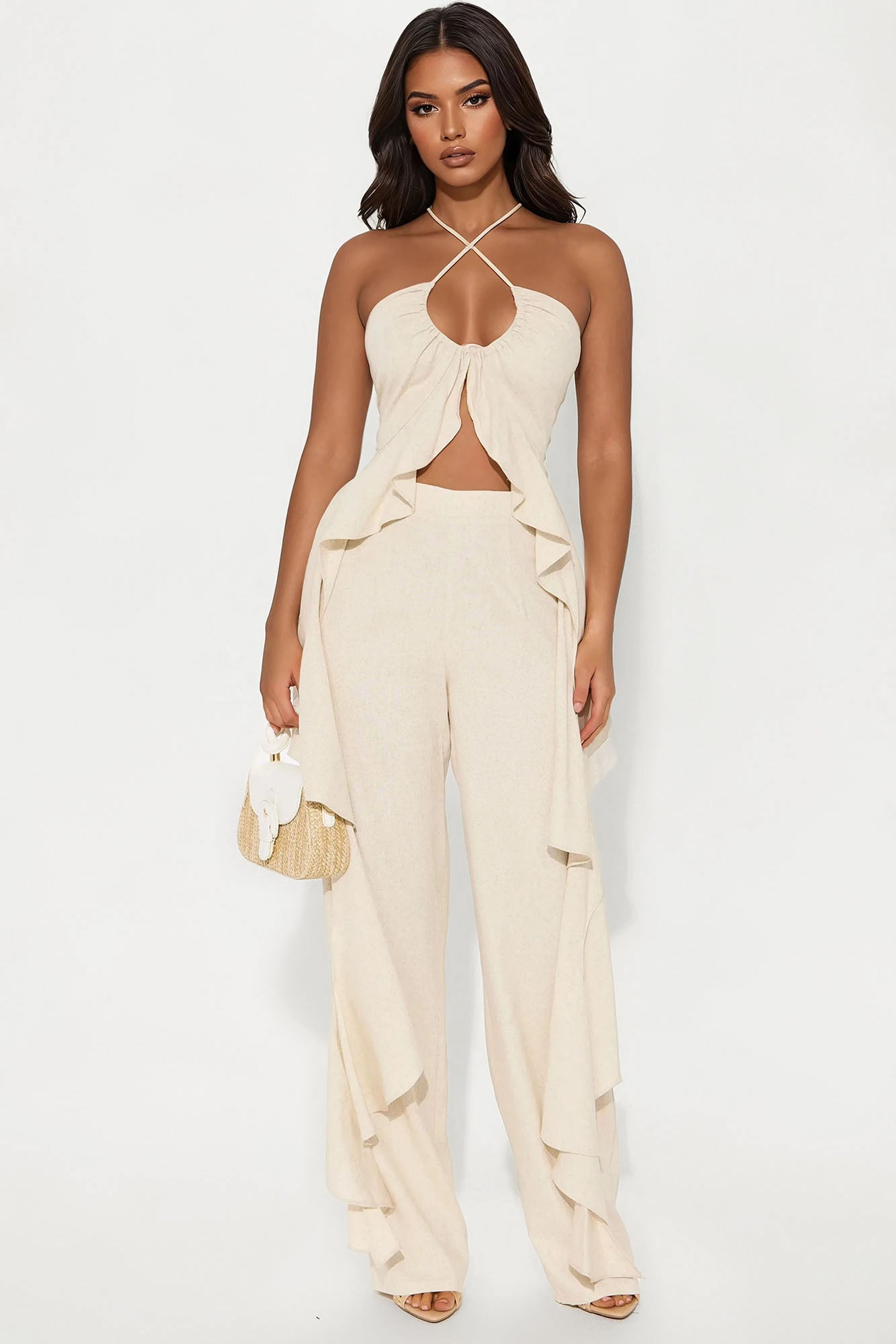 Crystal Shores Flowy Linen Pant Set - Taupe
