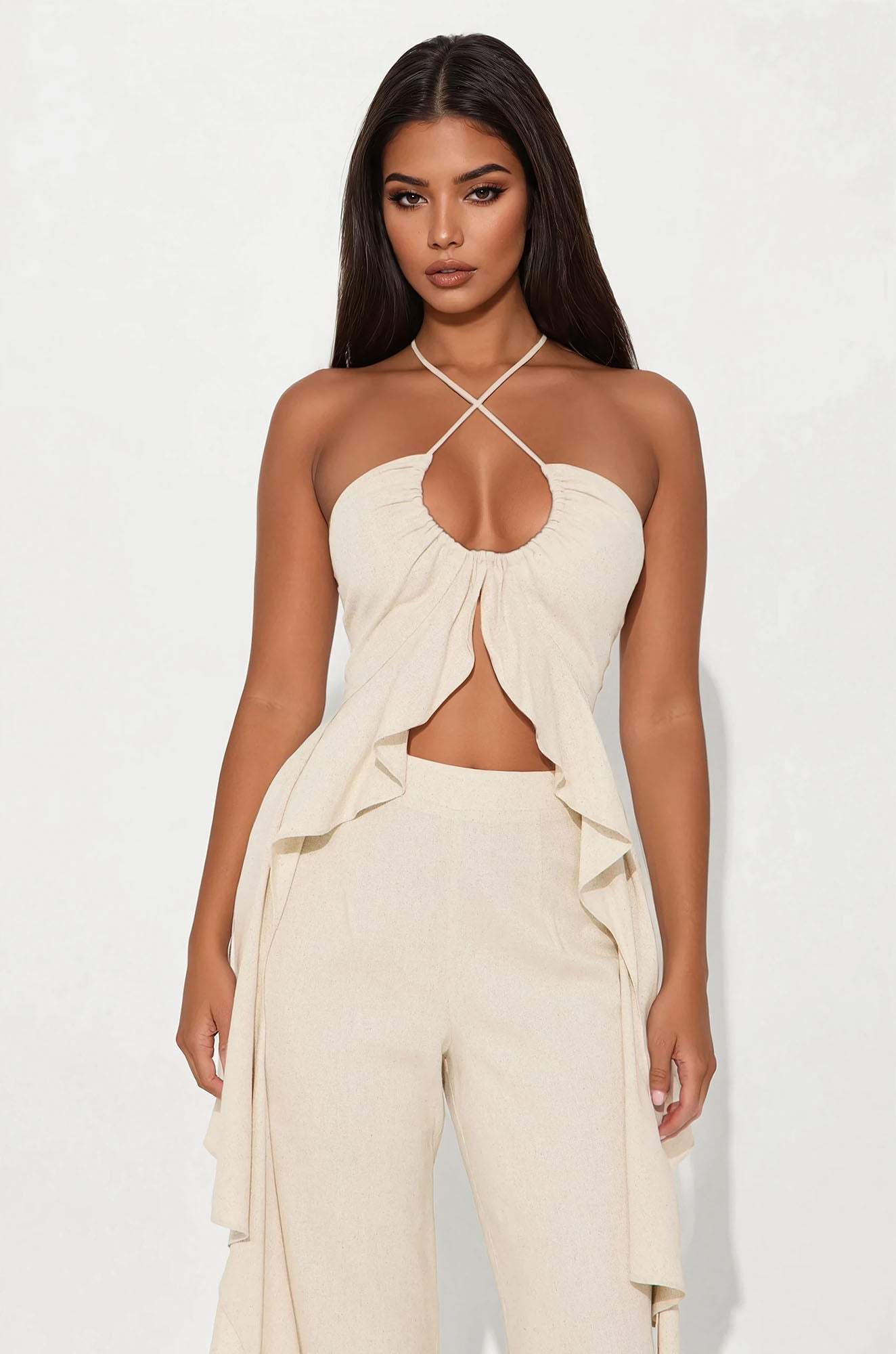Crystal Shores Flowy Linen Pant Set - Taupe