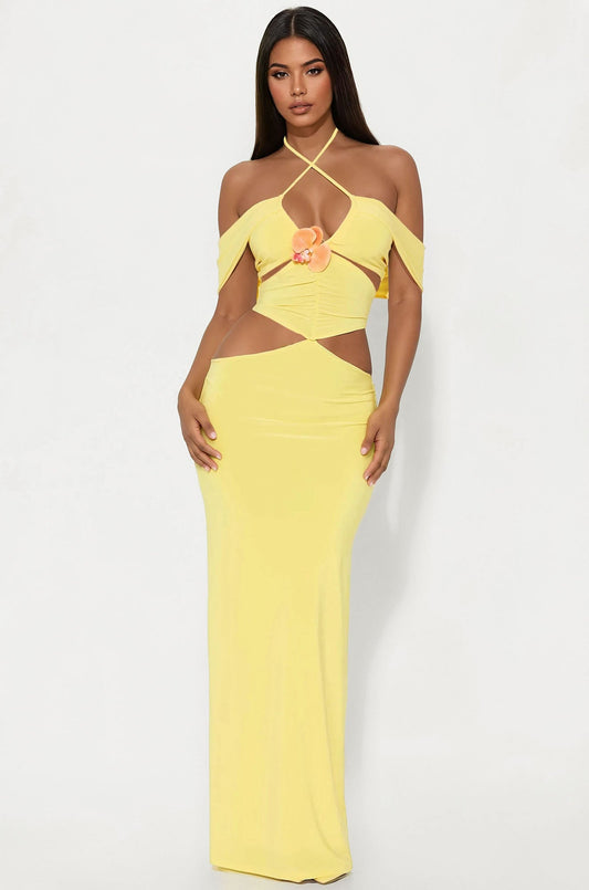 Cataleya Halter Maxi Dress - Yellow