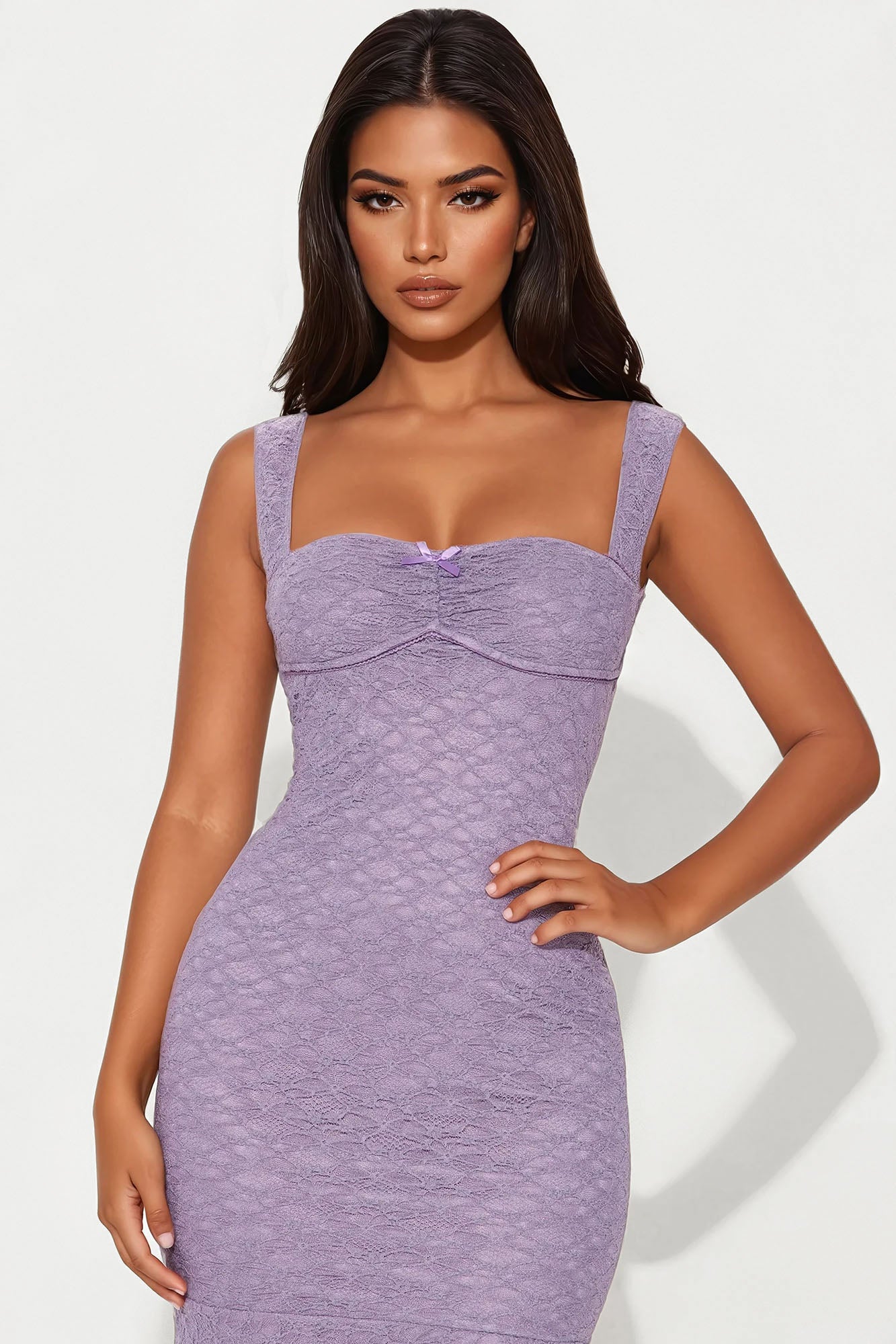 Anna Lace Midi Dress - Lavender