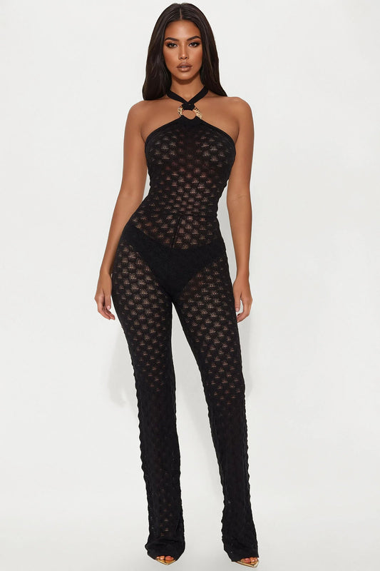 Feeling Beachy Crochet Jumpsuit - Black