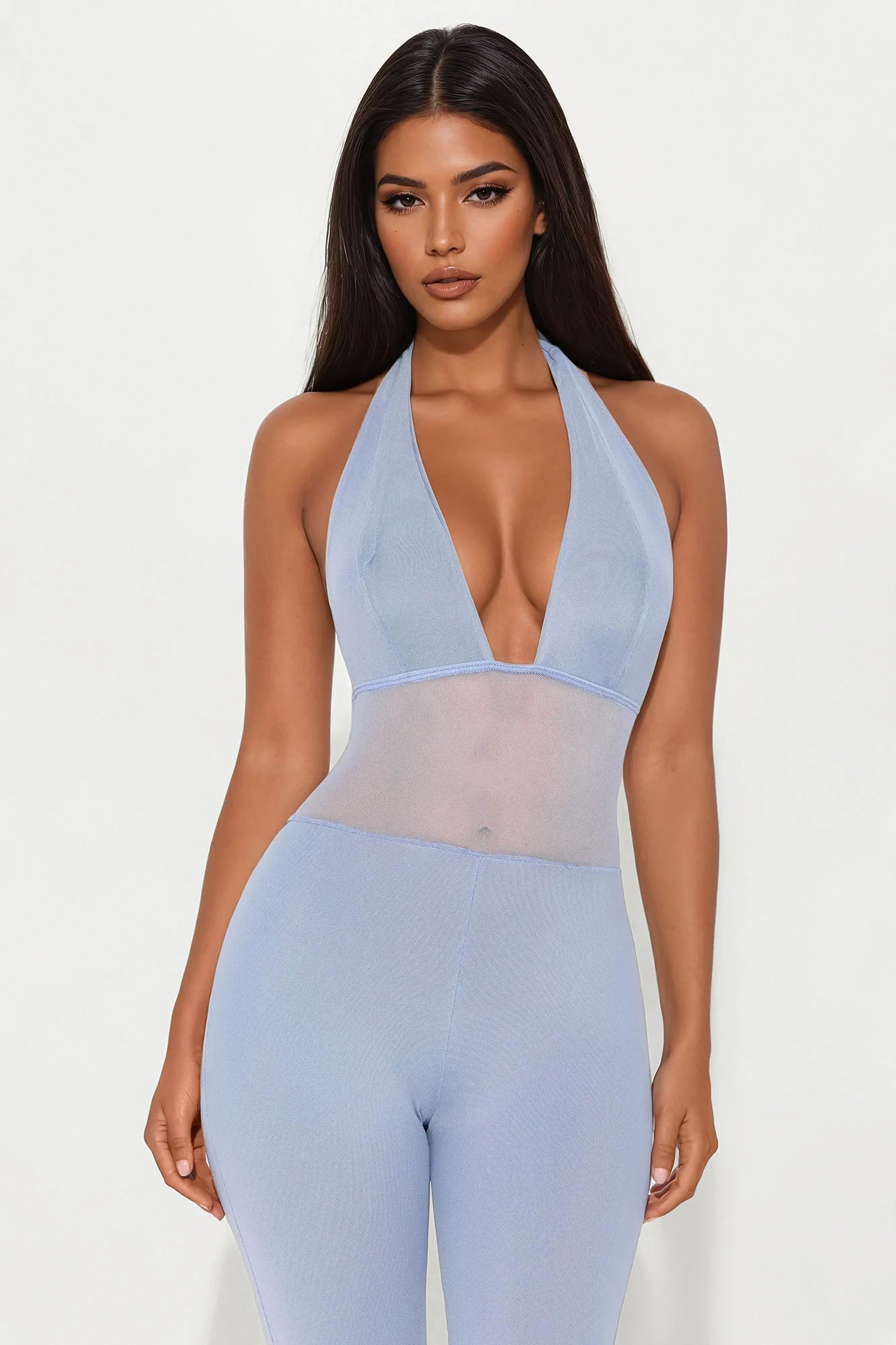 Valentina Mesh Cut Out Jumpsuit - Light Blue