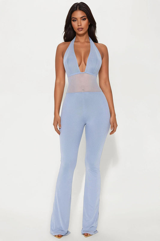 Valentina Mesh Cut Out Jumpsuit - Light Blue