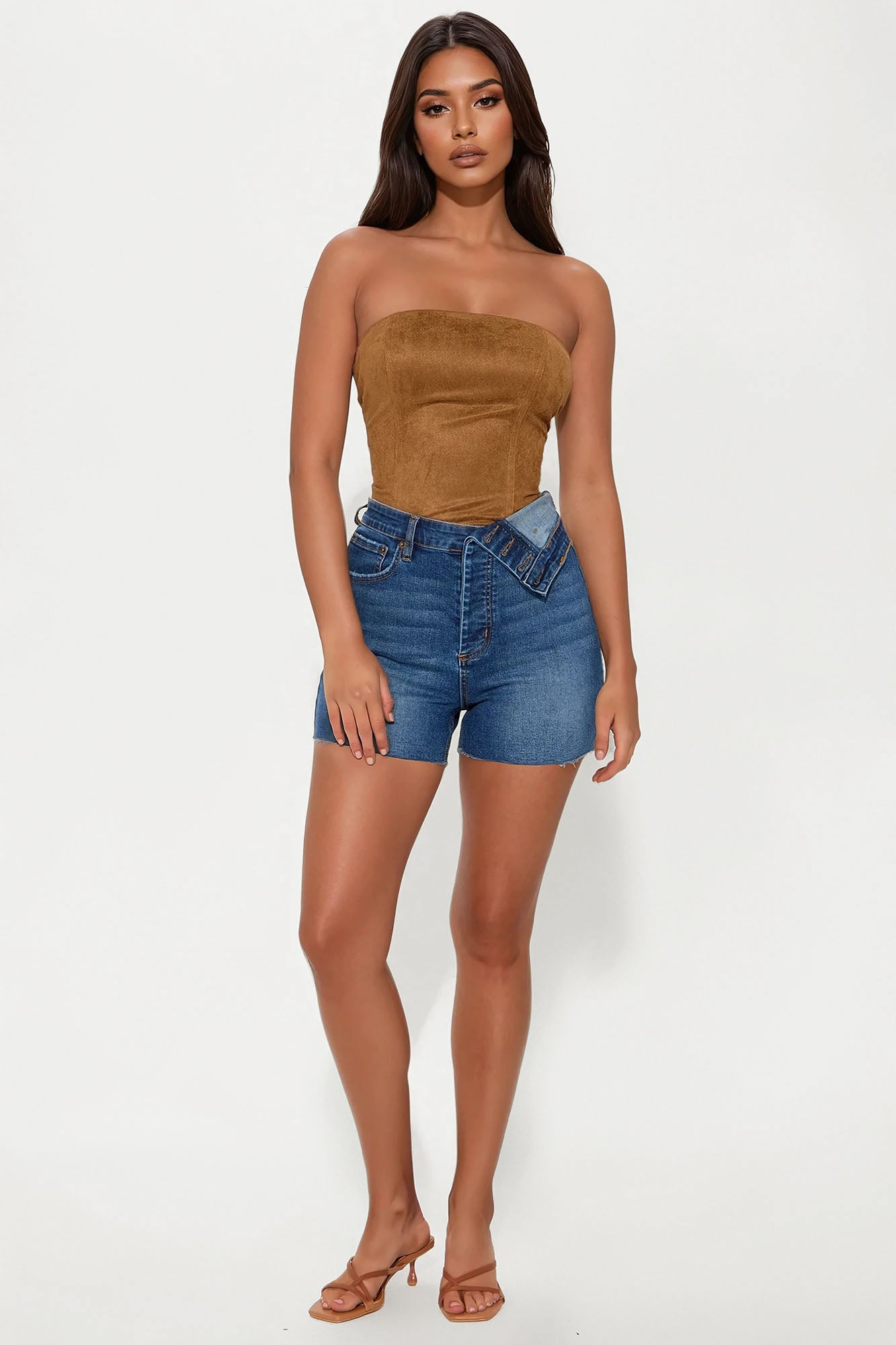 Yulia Foldover Waistband Stretch Denim Shorts - Dark Wash
