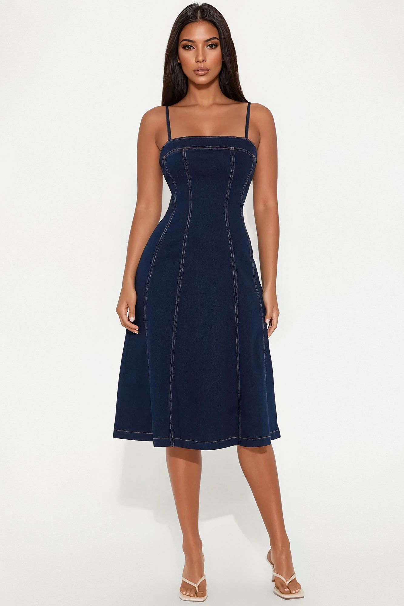 Kyla Stretch Denim Midi Dress - Dark Wash