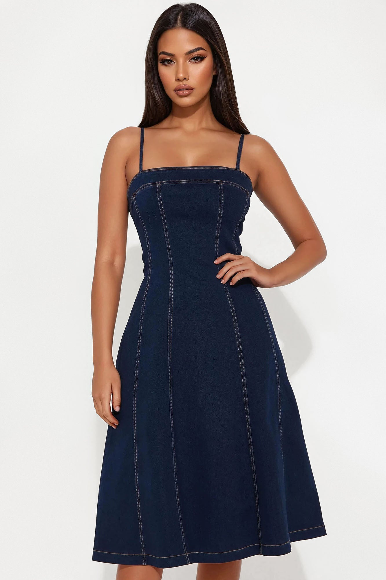 Kyla Stretch Denim Midi Dress - Dark Wash