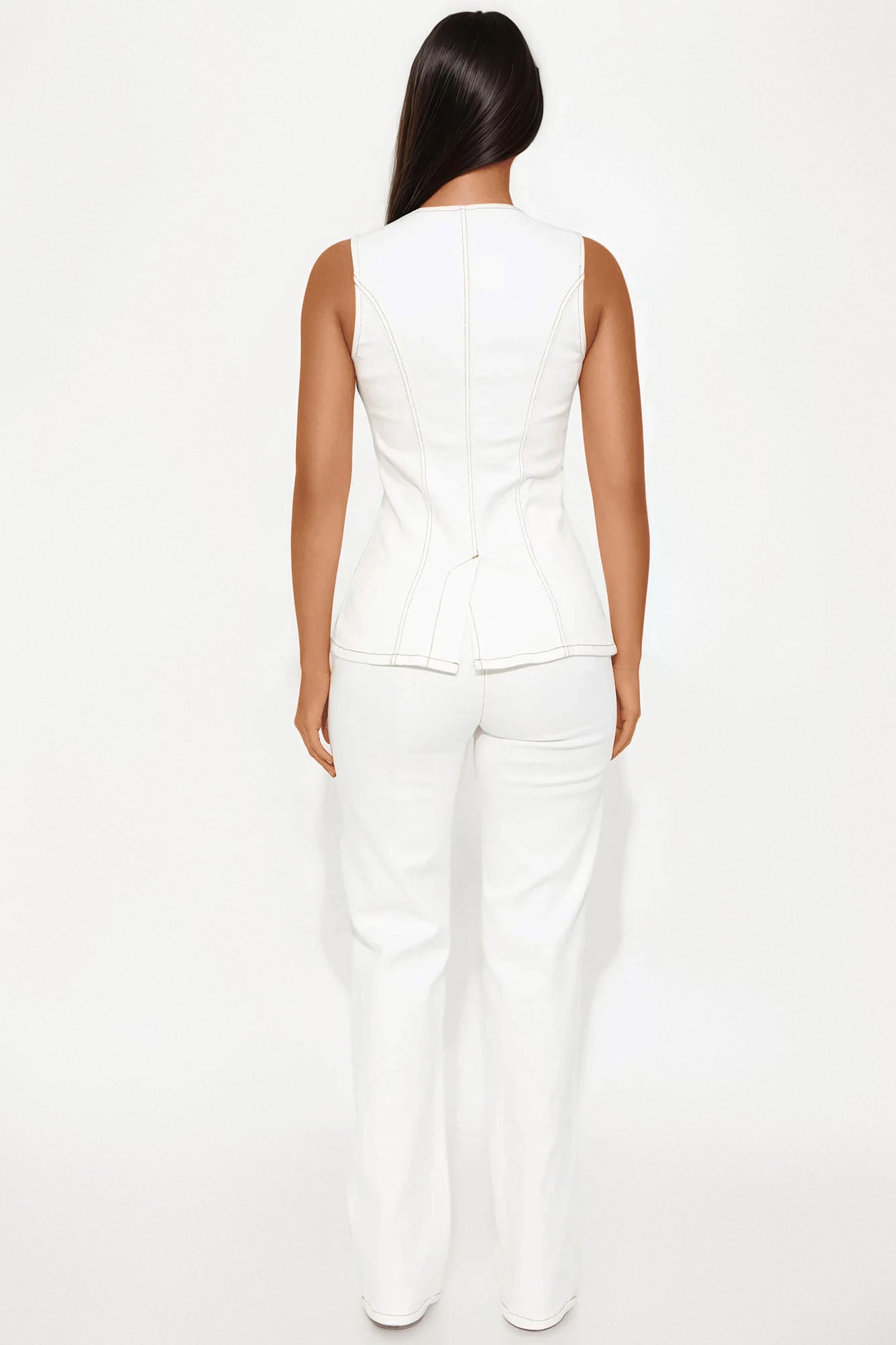 Caught In A Moment Denim Vest Pant Set - White