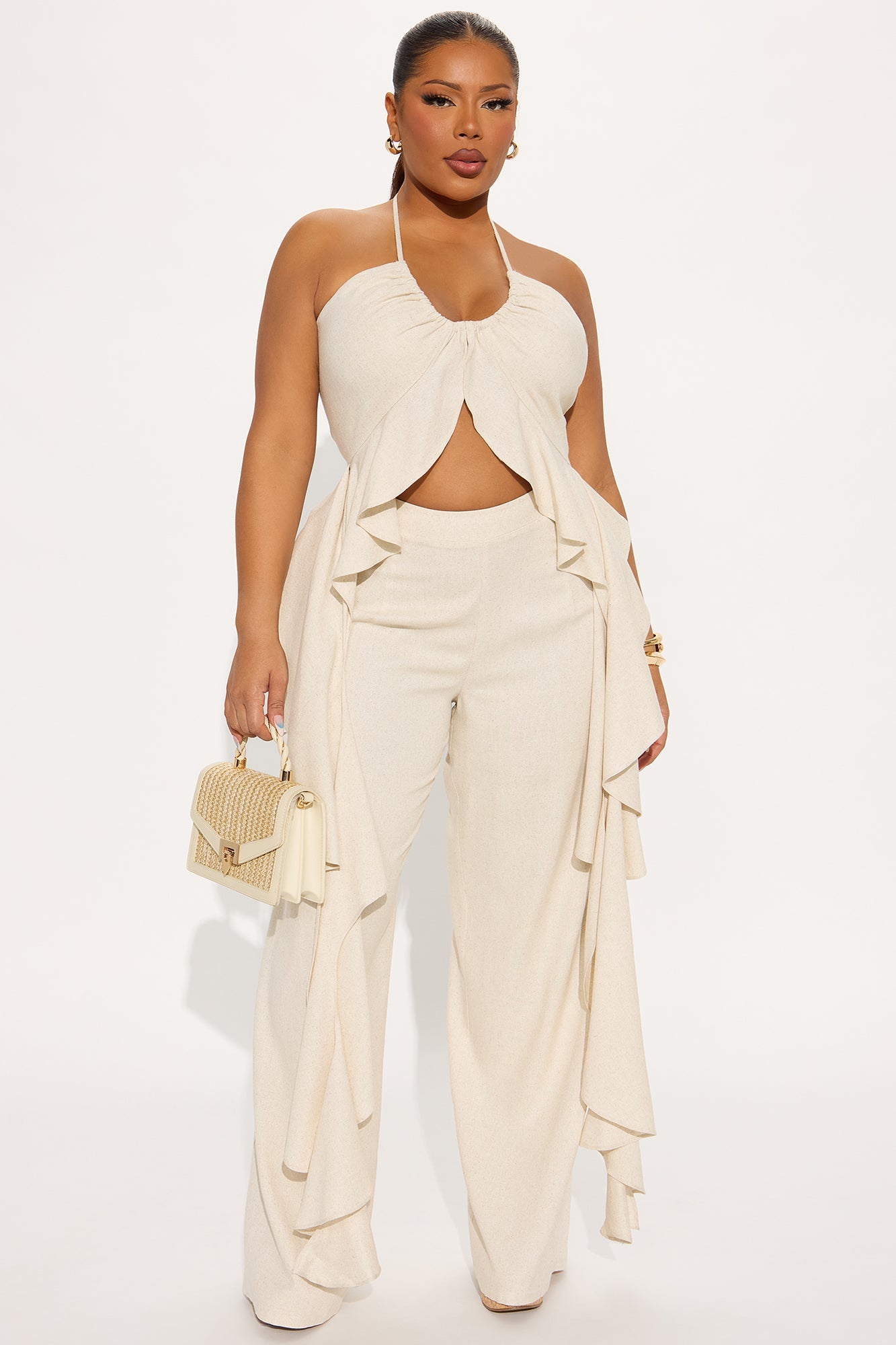 Crystal Shores Flowy Linen Pant Set - Taupe