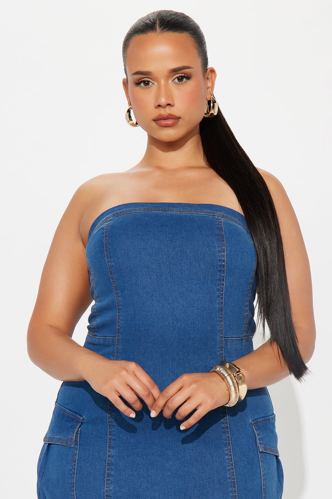 Center Of Attention Denim Cargo Midi Dress - Dark Wash