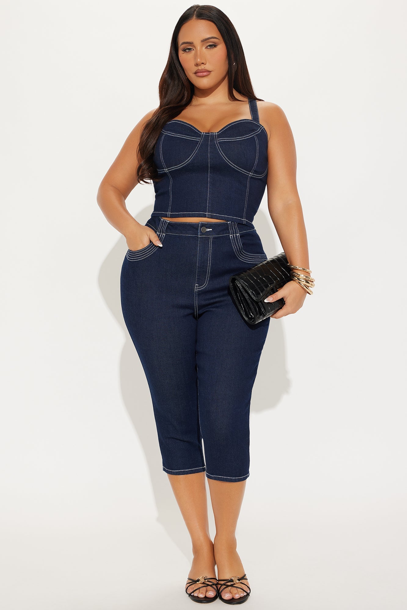 City Girl Denim Capri Set - Dark Wash