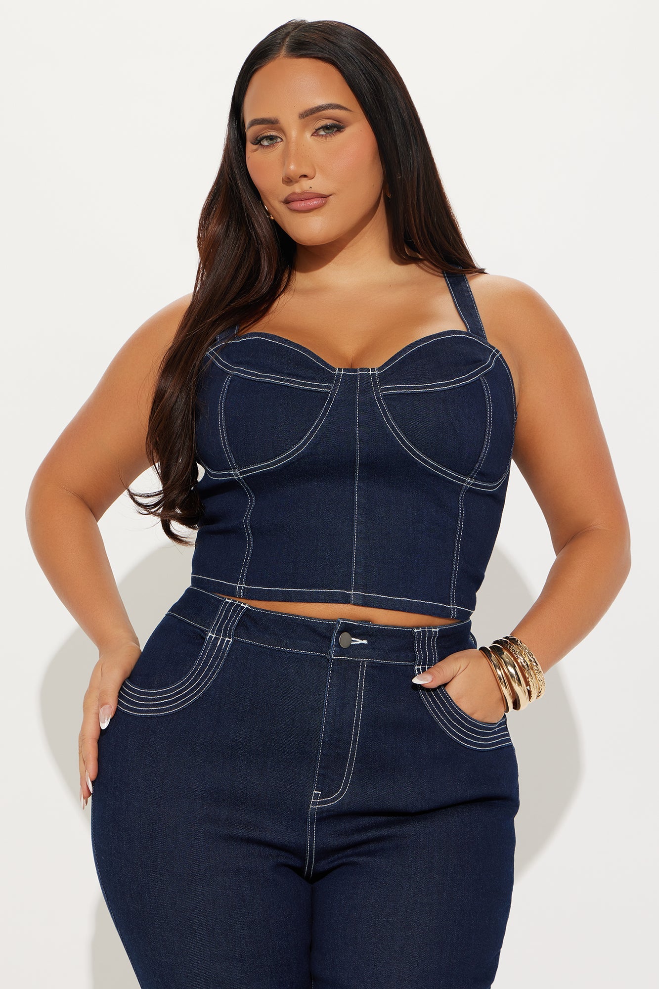 City Girl Denim Capri Set - Dark Wash