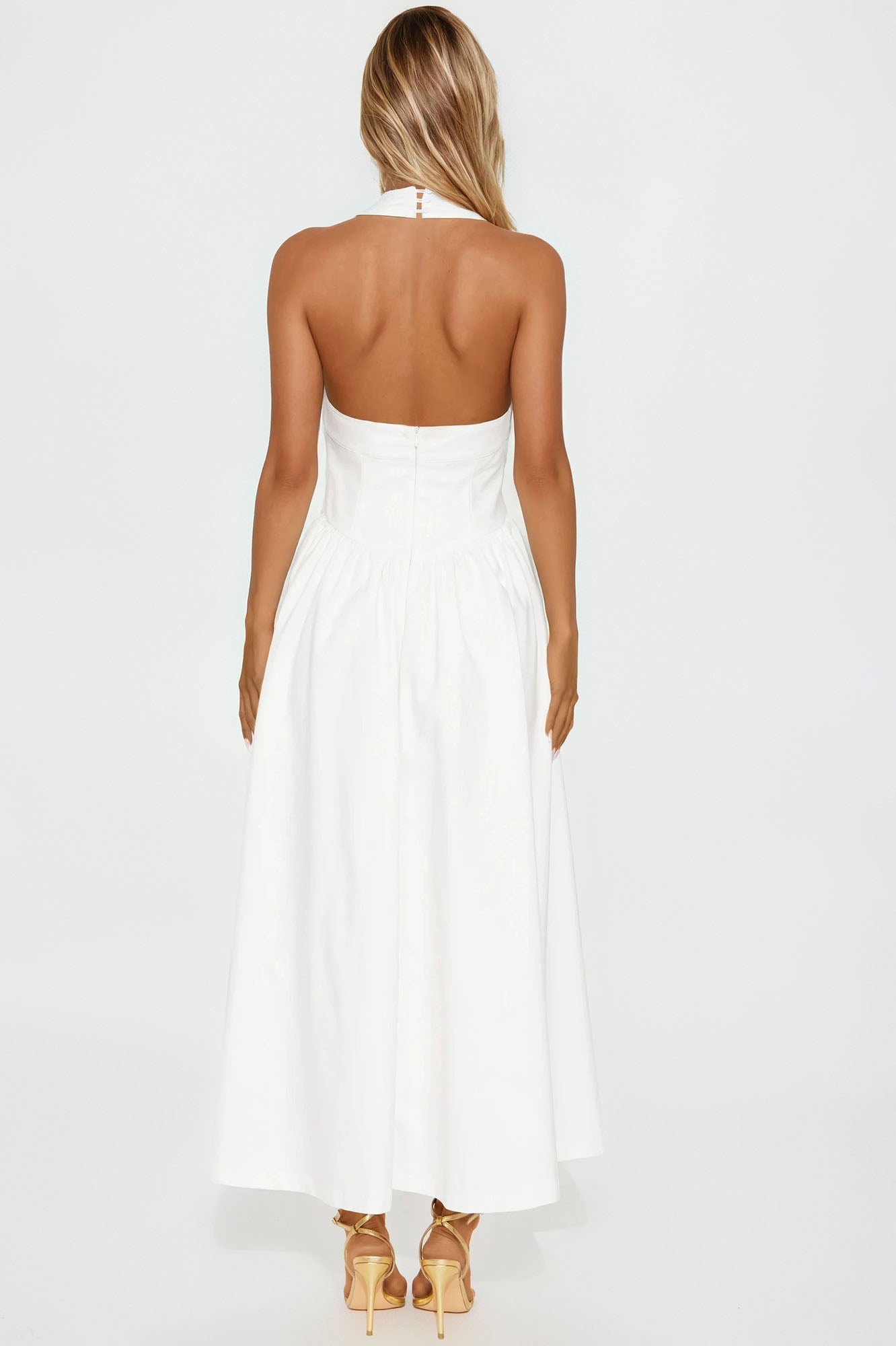 Gabrielle Drop Waist Halter Maxi Dress - White