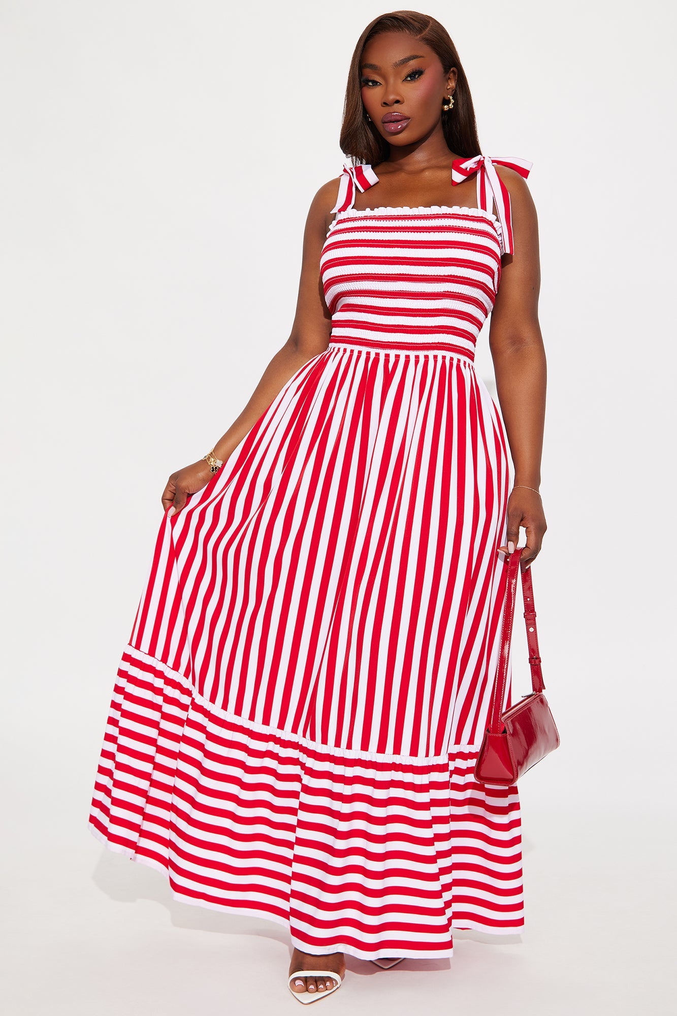 Gracie Striped Maxi Dress - Red/White