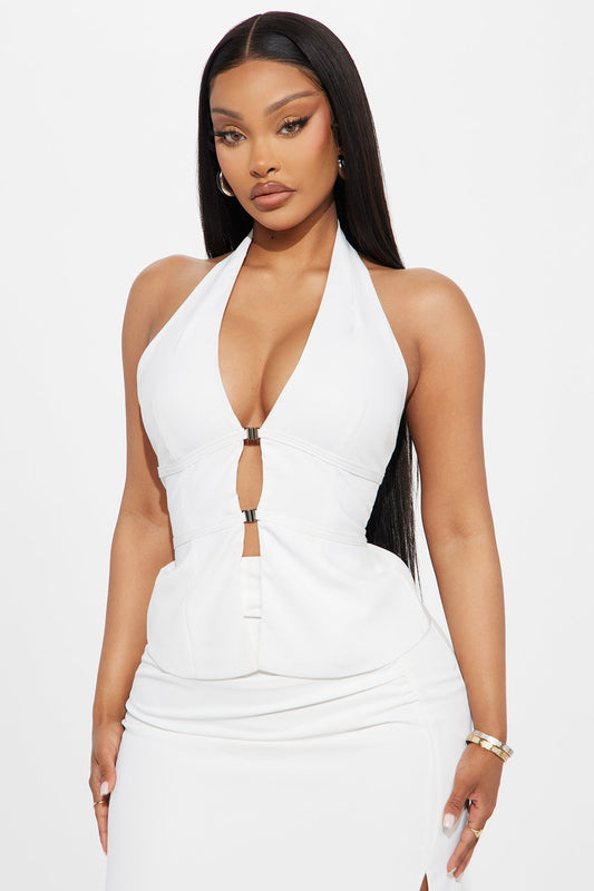 Princess Vibes Buckle Halter Top - White