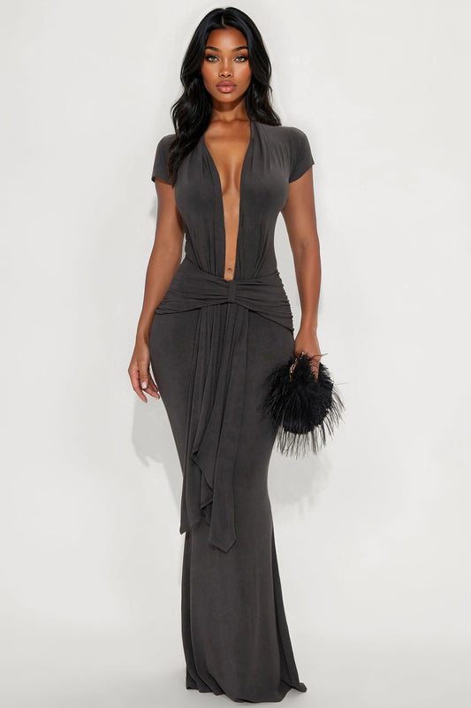 Vividly Sharp Maxi Dress - Charcoal