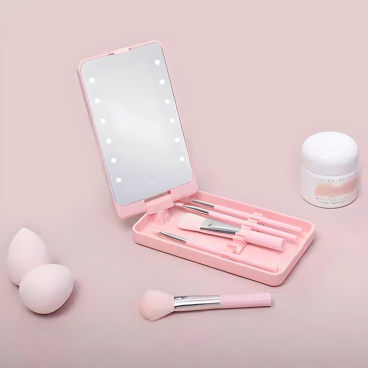 Jewel - Reis Make-up Borstel en Spiegel Set