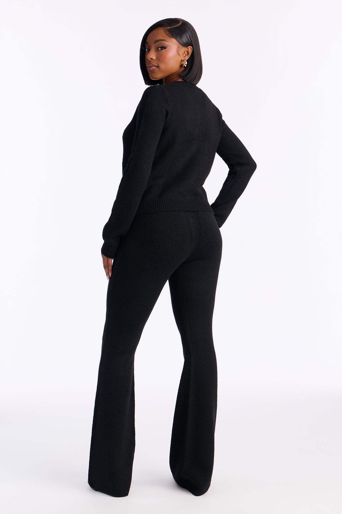 مجموعة بنطلون سترة مزينة بتصميم فيونكة - أسود