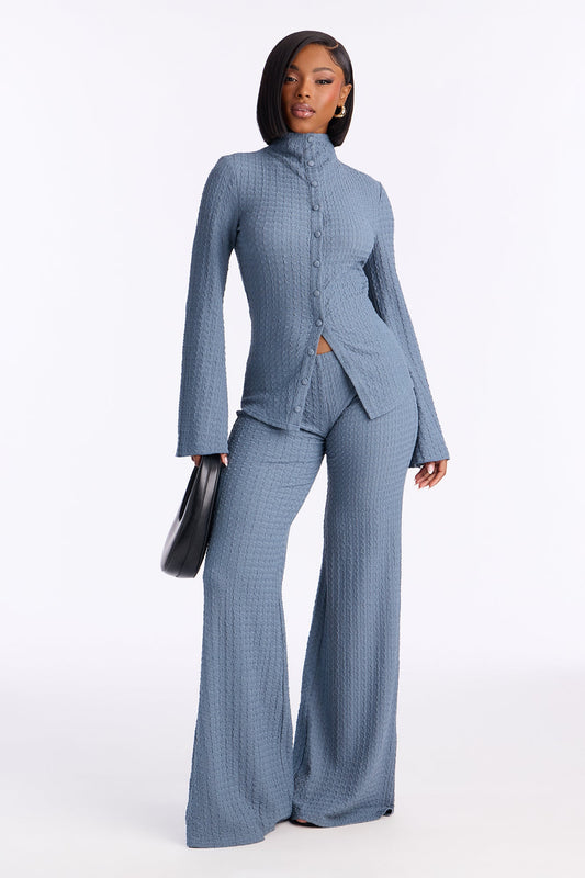 طقم بنطلون سولين المنسوج - أزرق رمادي